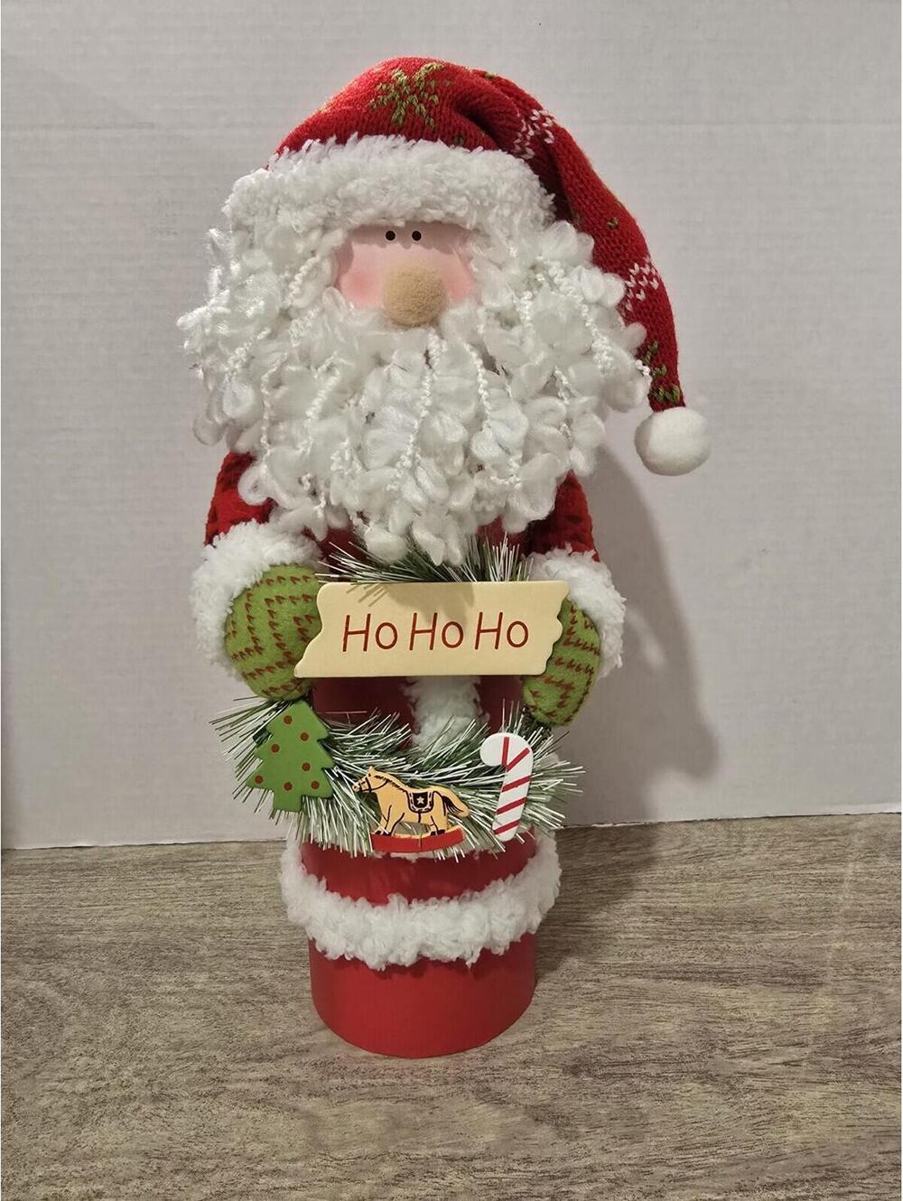 HoHo Santa Wine Bottle Holiday Gift Box and Decor Knit Hat Wreath Christmas